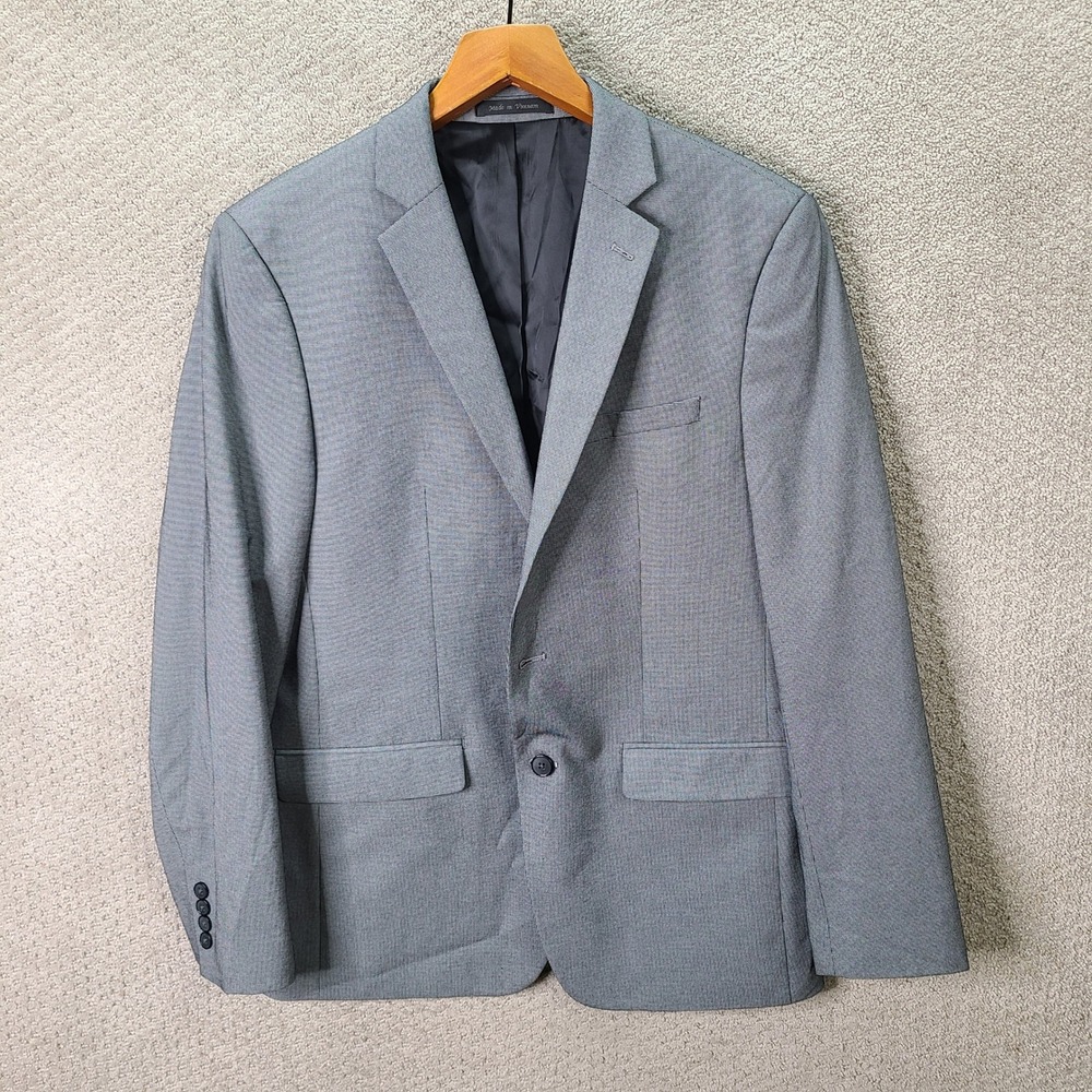 Van Heusen Jacket Mens 42R Gray Slim Fit Blazer Flex Poly Blend 2 Btn Suit Coat